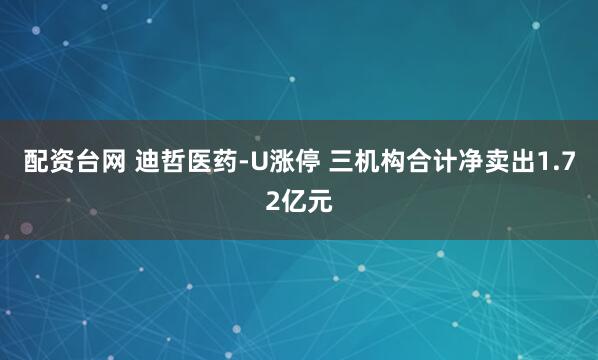 配资台网 迪哲医药-U涨停 三机构合计净卖出1.72亿元